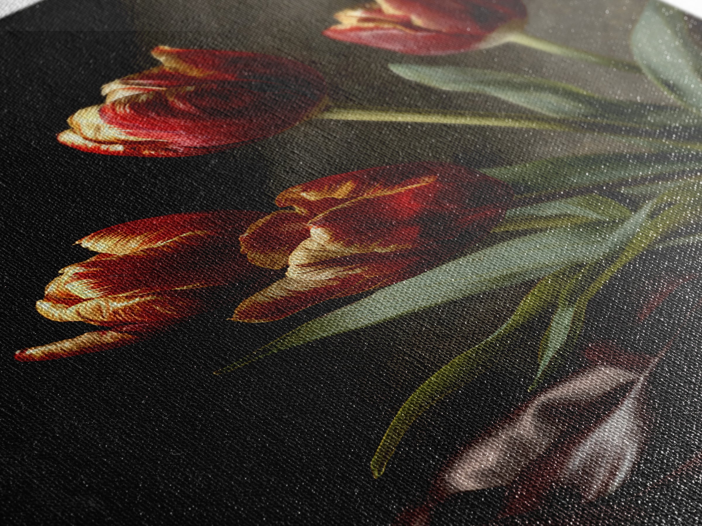 Black Background Tulips Canvas Print, Baroque Art, Fine Art Print, Living Room Decor, Fine Art, Ornate, Painting, BAO-2x3-96