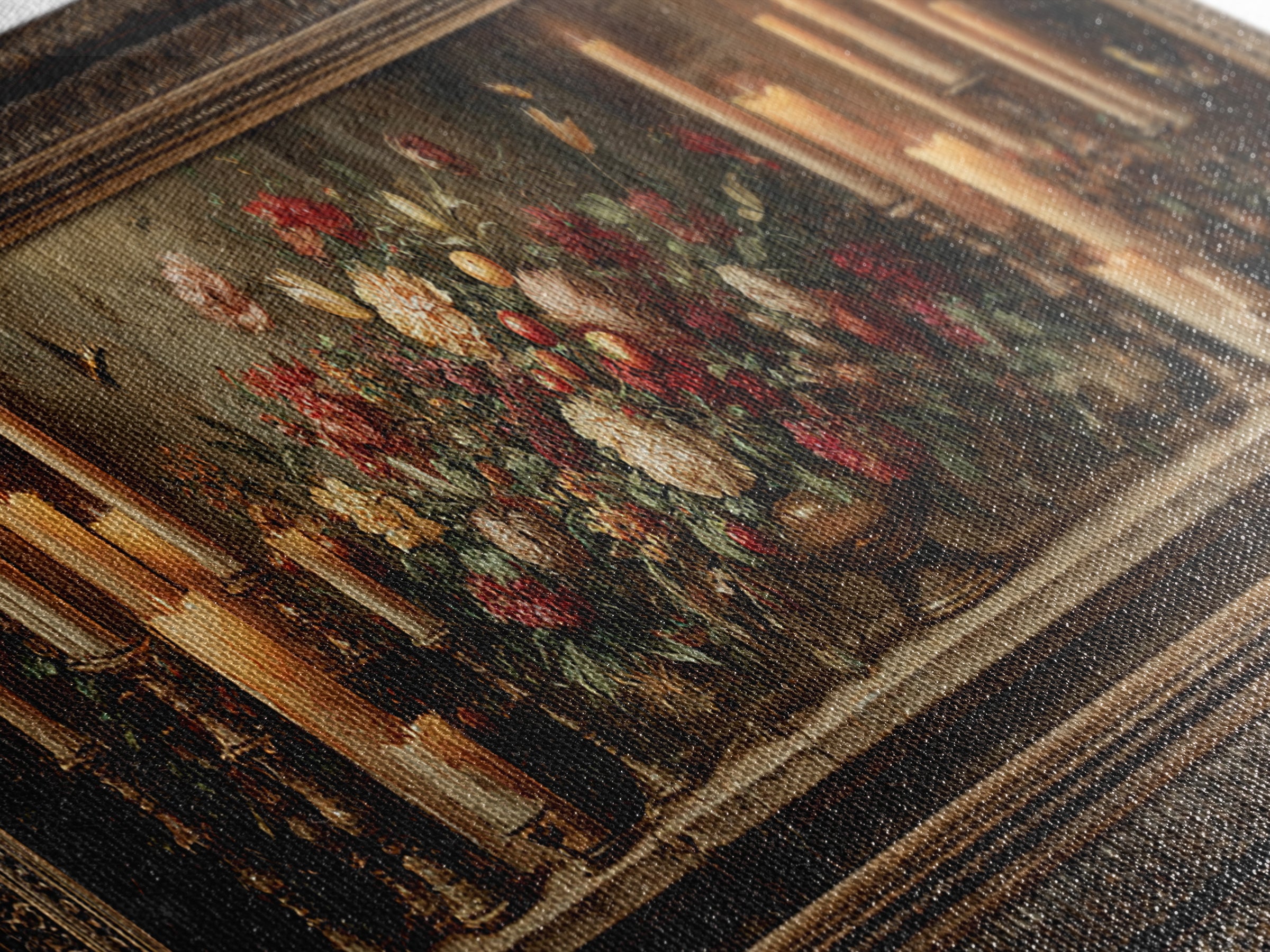 Ornate Gold Frame Illusion Around a Botanical Framed Canvas Print, Baroque Art, Wall Art, Living Room Decor, Fine Art, Ornate, BAO-3x1-1