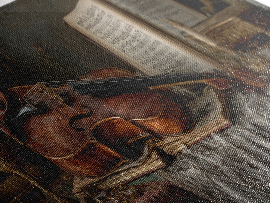Baroque Violin and Sheet Music Still Life Framed Canvas Print, Baroque Art, Home Decor, Living Room Decor, Fine Art, Ornate, BAO-3x1-27