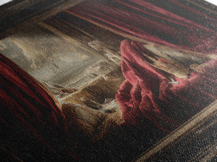 Dark Red Velvet Canvas Print, Baroque Art, Art Nouveau Decor, Living Room Decor, Fine Art, Ornate, Art Print, Textured Painting, BAO-3x1-39