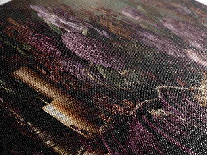 Velvet Drapery with Pearls Flowers and Candlelight Canvas Print, Baroque Art, Art Print, Living Room Decor, Fine Art, Ornate, BAO-3x1-43