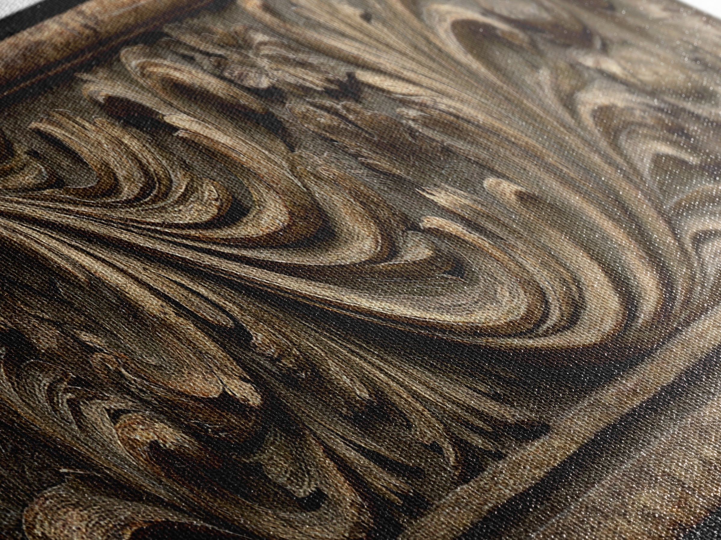 Carved Acanthus Leaf Ornament Study Framed Canvas Print, Baroque Art, Boho Decor, Living Room Decor, Oil Painting, Ornate, BAO-3x1-55