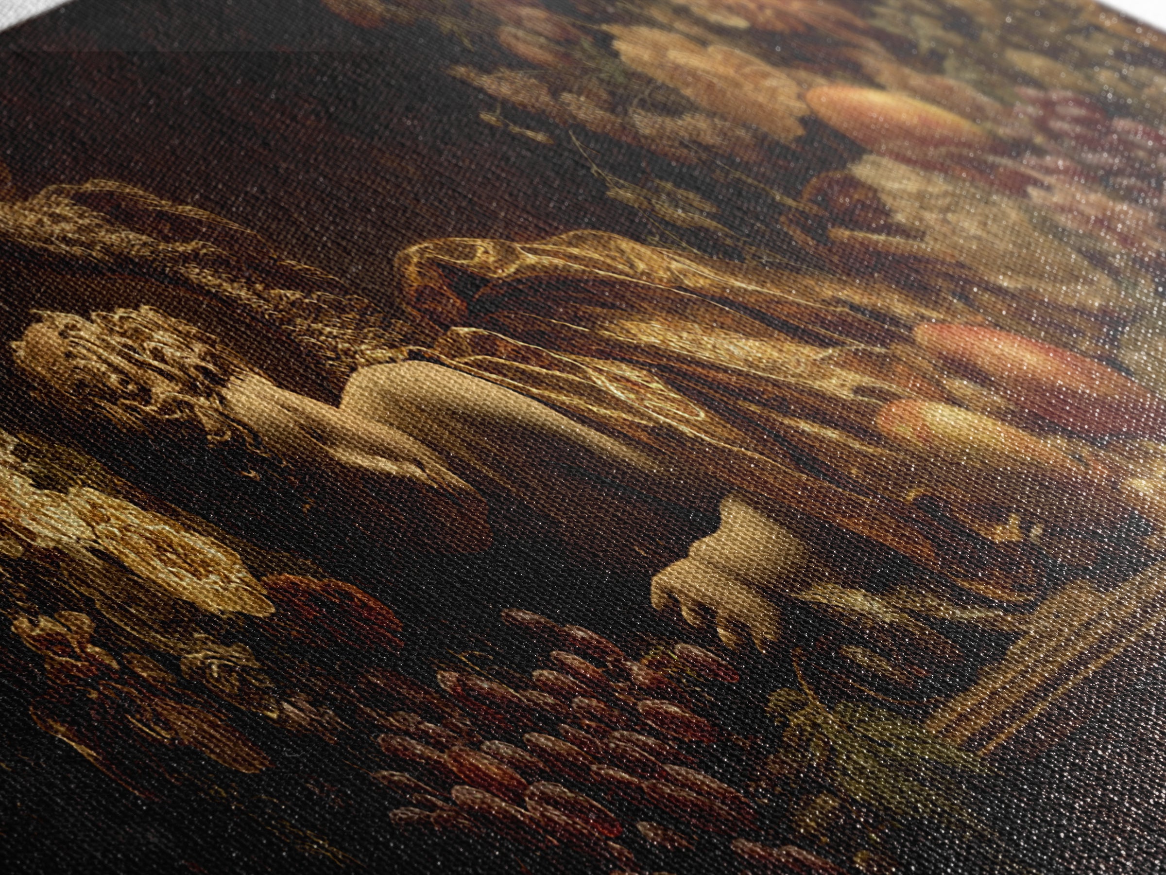 Ornate Cherub Figure Surrounded by Clouds and Canvas Print, Baroque Art, Living Room Decor, Oil Painting, Ornate, BAO-3x1-66