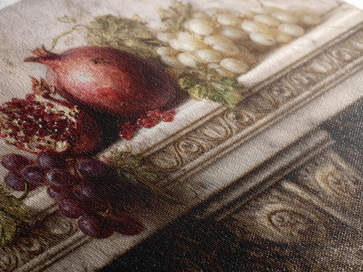 Pomegranate and Grapes on a Marble Ledge Canvas Print, Baroque Art, Luxury Decor, Living Room Decor, Fine Art, Ornate, BAO-3x2-12