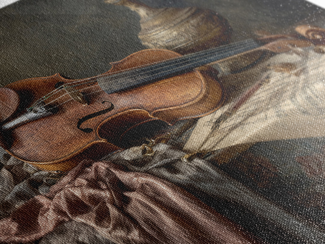 Baroque Violin and Sheet Music Still Life Framed Canvas Print, Baroque Art, Neutral Decor, Living Room Decor, Fine Art, Ornate, BAO-3x2-15