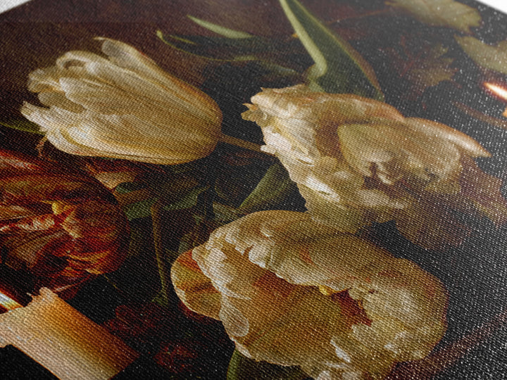 Black Background Tulips Framed Canvas Print, Baroque Art, Room Decor, Living Room Decor, Fine Art, Ornate, Digital Wall Art, BAO-3x2-20