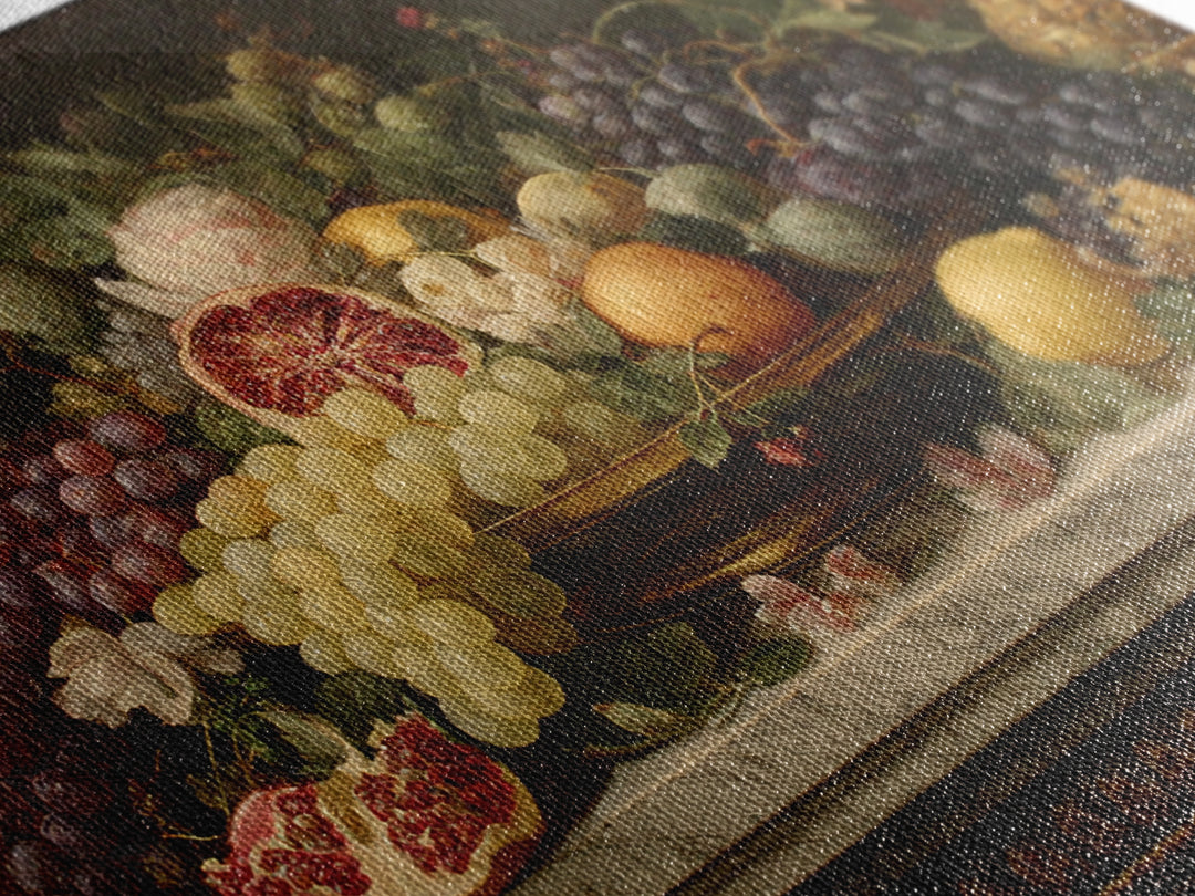 Lavish Banquet Fruit Composition Framed Canvas Print, Baroque Art, Textured Painting, Living Room Decor, Fine Art, Ornate, BAO-3x2-24