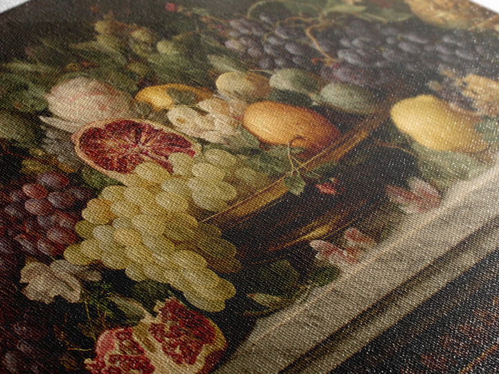 Lavish Banquet Fruit Composition Framed Canvas Print, Baroque Art, Textured Painting, Living Room Decor, Fine Art, Ornate, BAO-3x2-24