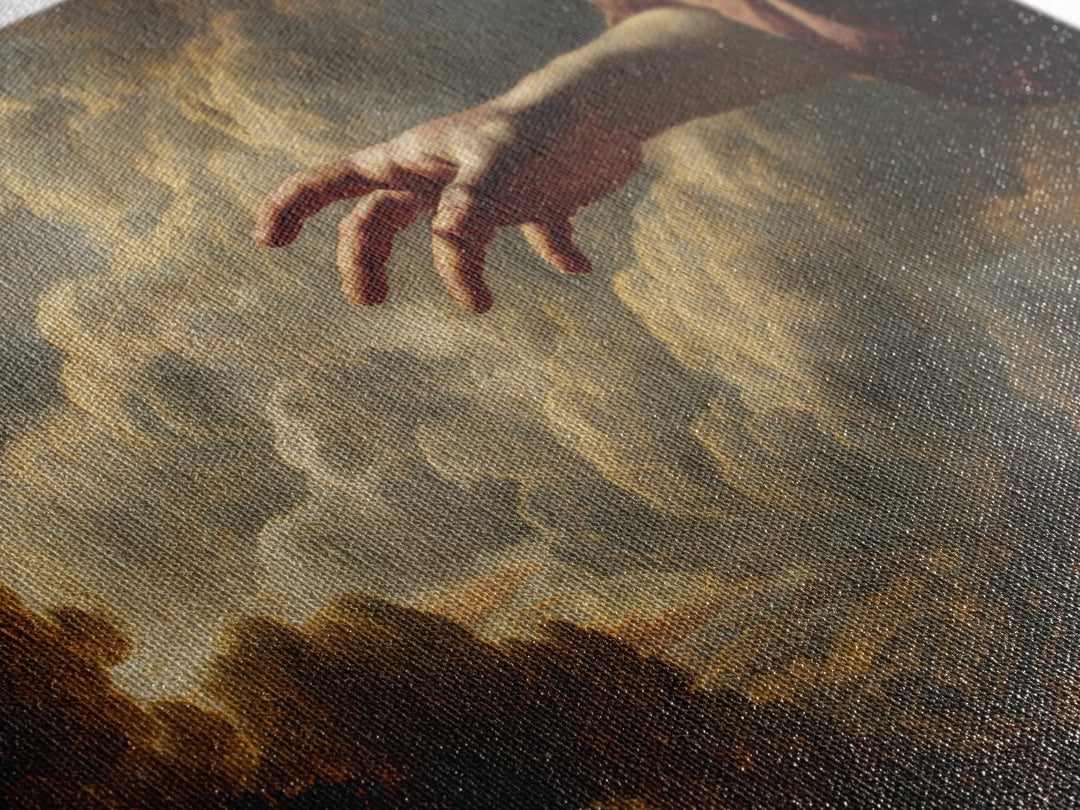 Angelic Hand Reaching Through Clouds Framed Canvas Print, Baroque Art, Painting, Living Room Decor, Abstract Art, Ornate, BAO-3x2-25