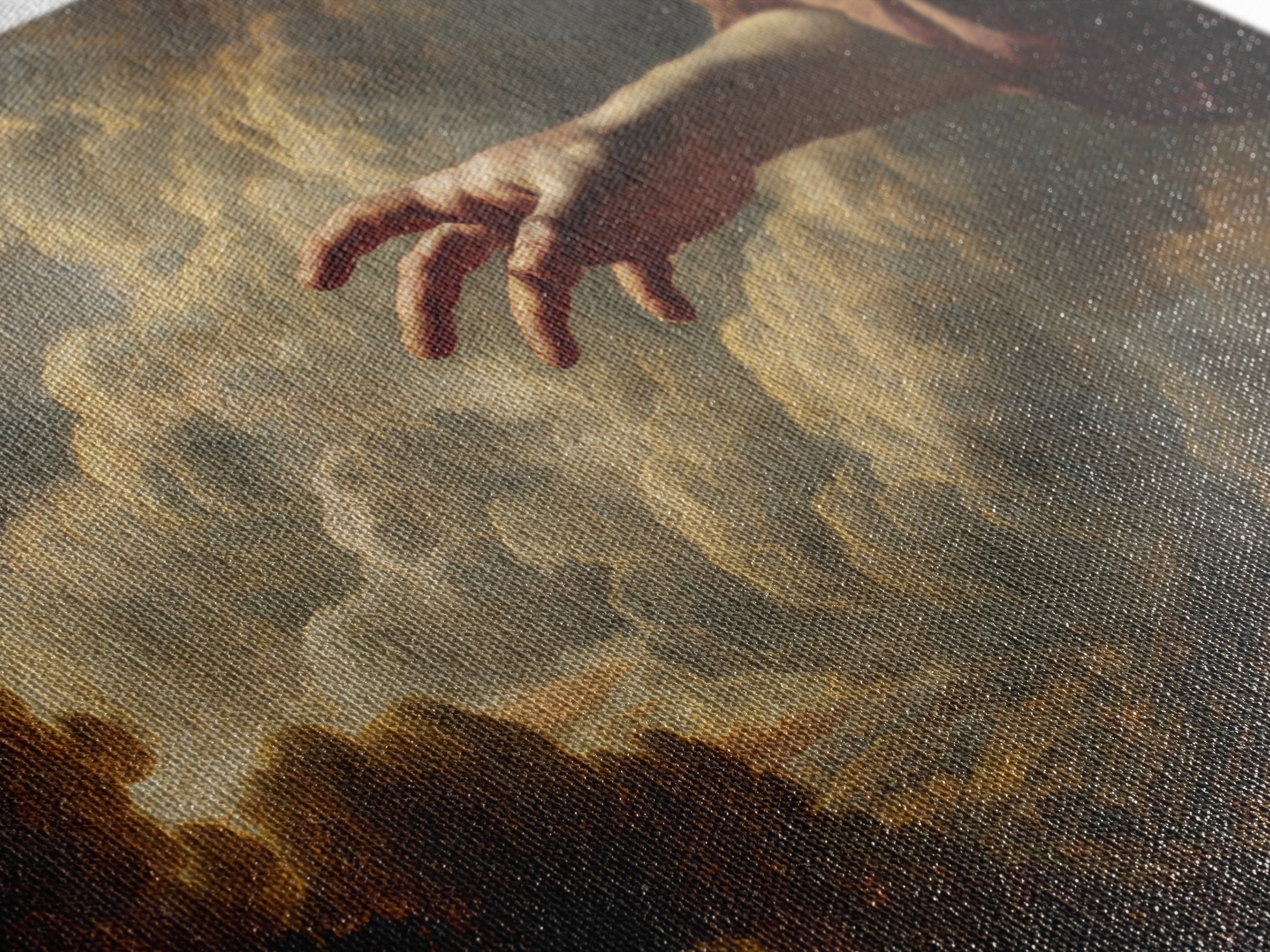 Angelic Hand Reaching Through Clouds Framed Canvas Print, Baroque Art, Painting, Living Room Decor, Abstract Art, Ornate, BAO-3x2-25