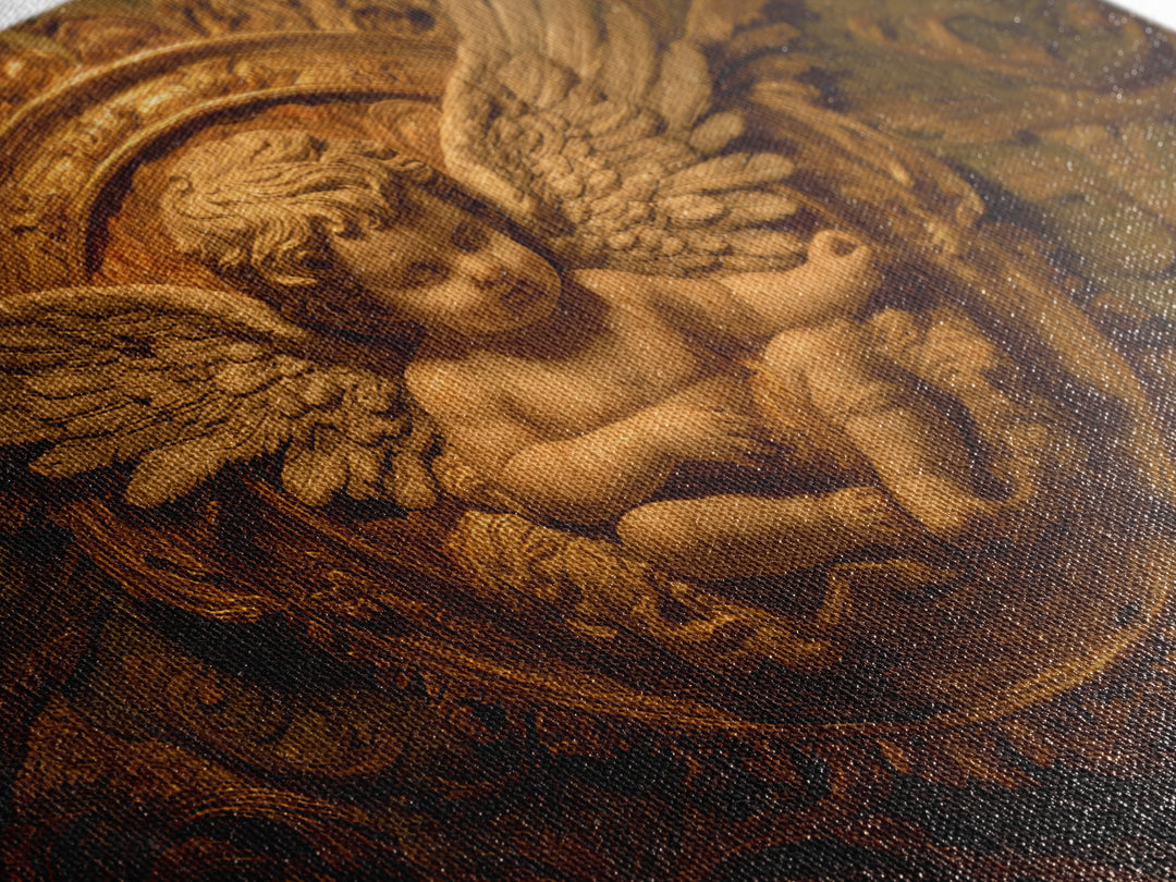 Ornate Cherub Figure Surrounded by Clouds and Canvas Print, Baroque Art, Printable Wall Art, Living Room Decor, Ornate, BAO-3x2-30