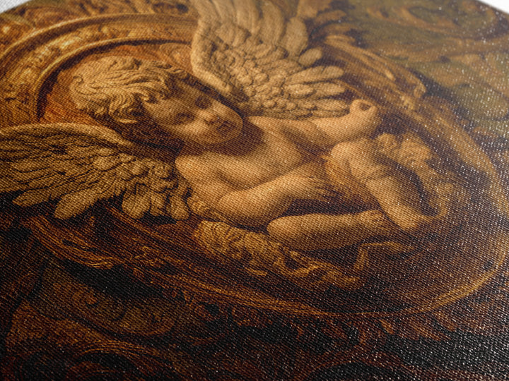 Ornate Cherub Figure Surrounded by Clouds and Canvas Print, Baroque Art, Printable Wall Art, Living Room Decor, Ornate, BAO-3x2-30