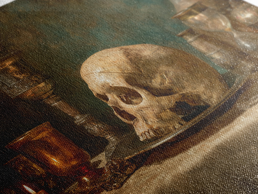 Skull and Hourglass Vanitas Still Life Canvas Print, Baroque Art, Printable Wall Art, Living Room Decor, Fine Art, Ornate, BAO-3x2-33