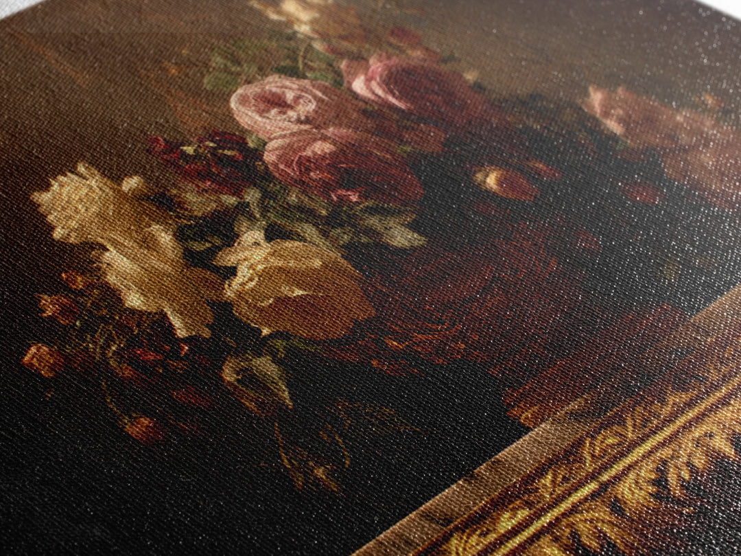 Golden Harp and Roses Framed Canvas Print, Baroque Art, Painting, Living Room Decor, Fine Art, Ornate, Living Room Wall Art, BAO-3x2-46