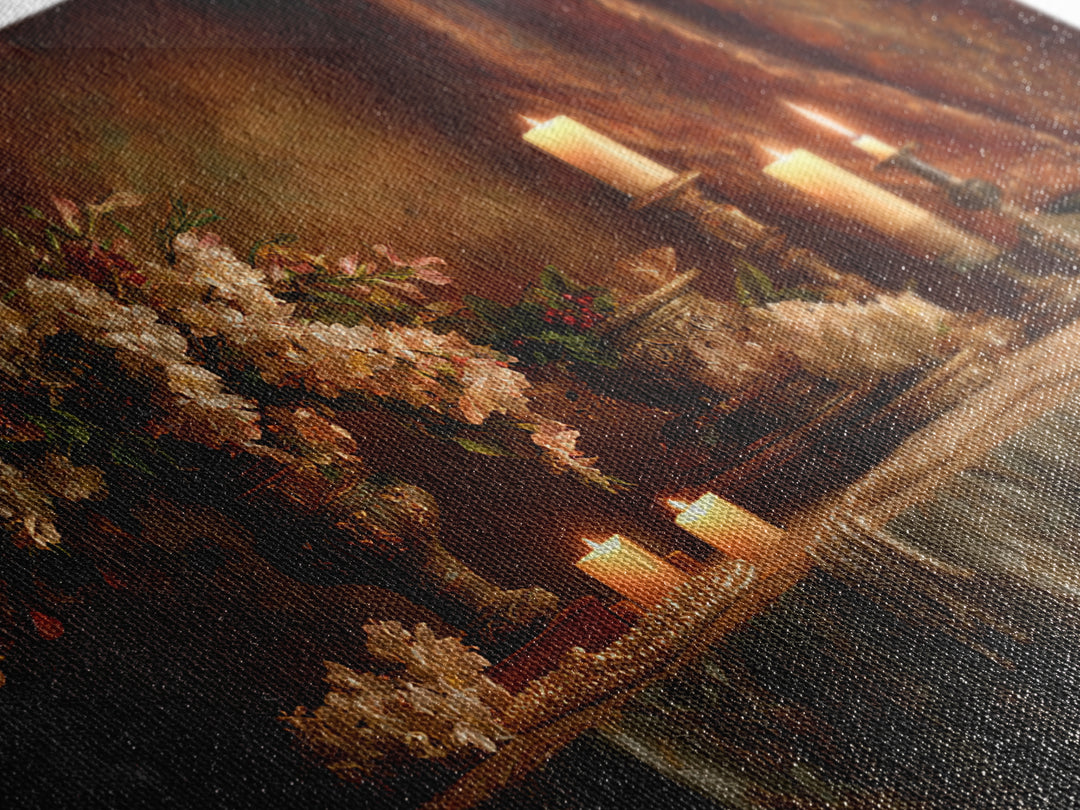 Velvet Drapery with Pearls Flowers and Candlelight Canvas Print, Baroque Art, Maximalist Wall Art, Living Room Decor, Ornate, BAO-3x2-55