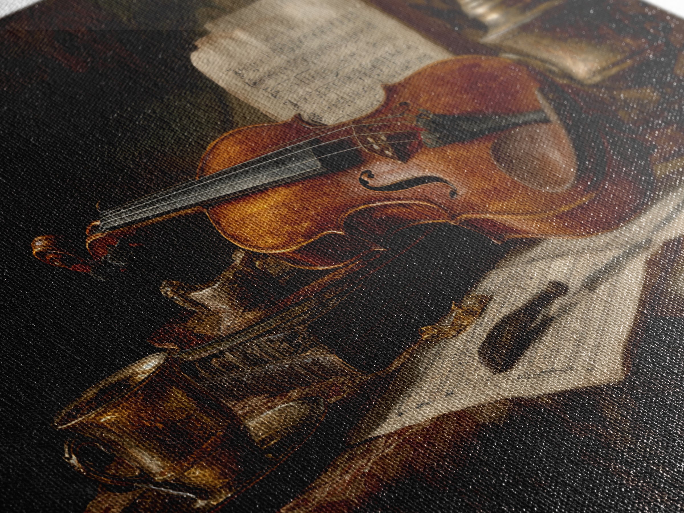 Baroque Violin and Sheet Music Still Life Framed Canvas Print, Baroque Art, Neutral Decor, Living Room Decor, Fine Art, Ornate, BAO-3x2-63