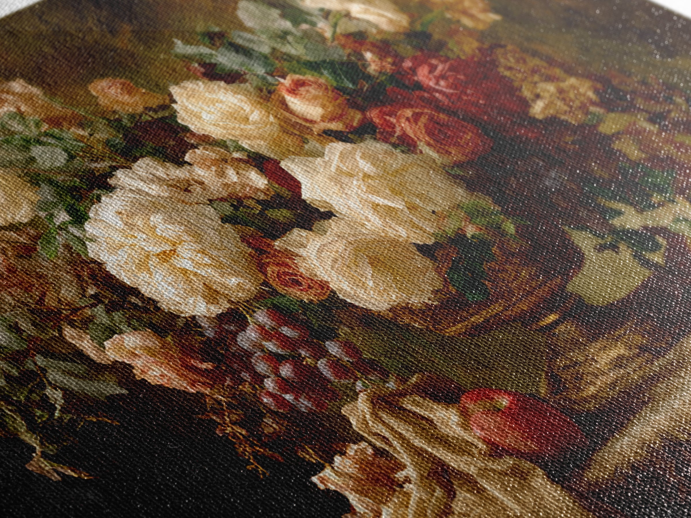 Dark Floral Arrangement Framed Canvas Print, Baroque Art, Living Room Wall Art, Living Room Decor, Ornate, Art Nouveau Decor, BAO-3x2-80