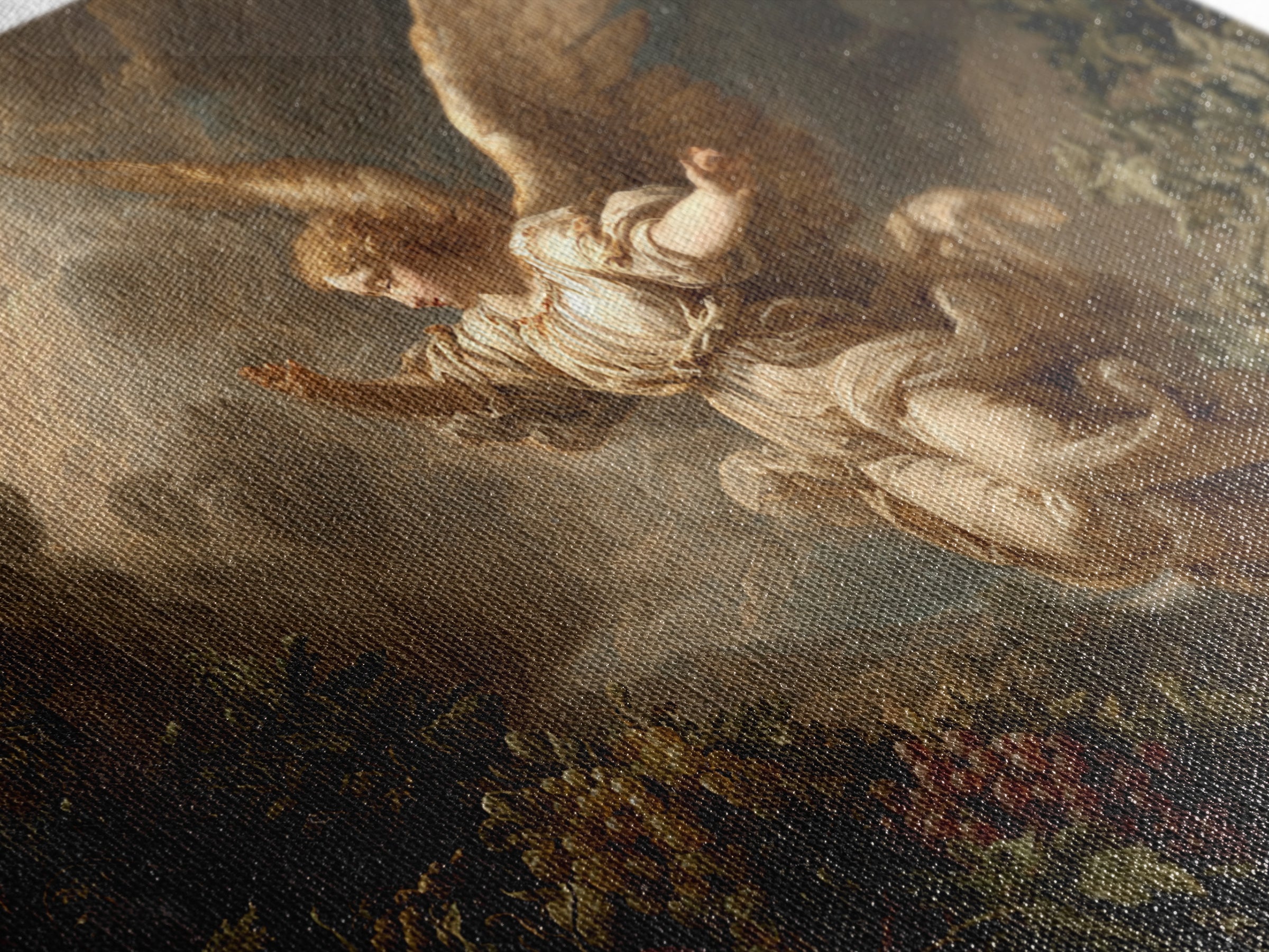 Gilded Angel Wings Emerging from Storm Clouds Framed Canvas Print, Baroque Art, 3d Wall Art, Living Room Decor, Oil Painting, BAO-3x2-82