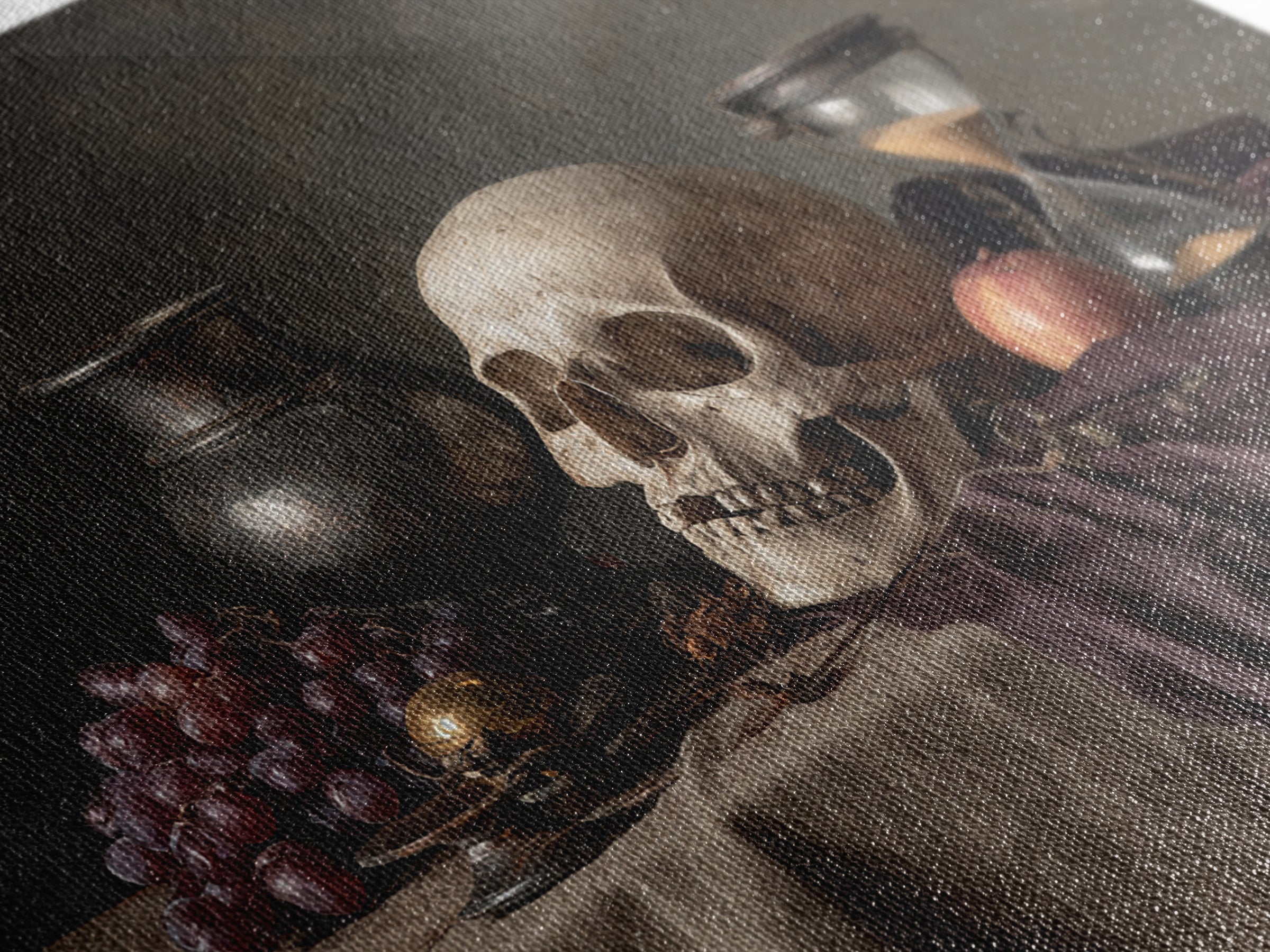 Skull and Hourglass Vanitas Still Life Framed Canvas Print, Baroque Art, Contemporary Art, Living Room Decor, Fine Art, Ornate, BAO-3x2-9