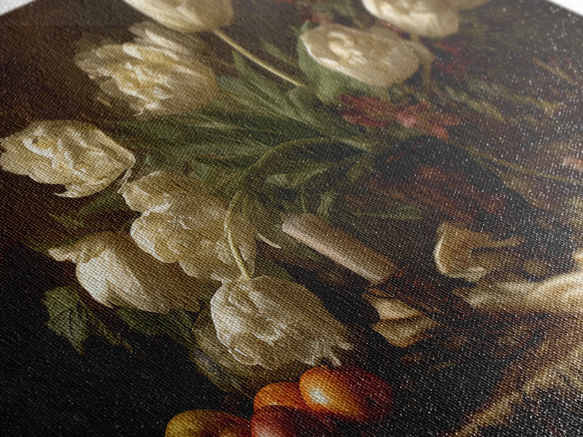 Black Background Tulips Framed Canvas Print, Baroque Art, Room Decor Aesthetic, Living Room Decor, Fine Art, Ornate, Home Decor, BAO-3x2-92