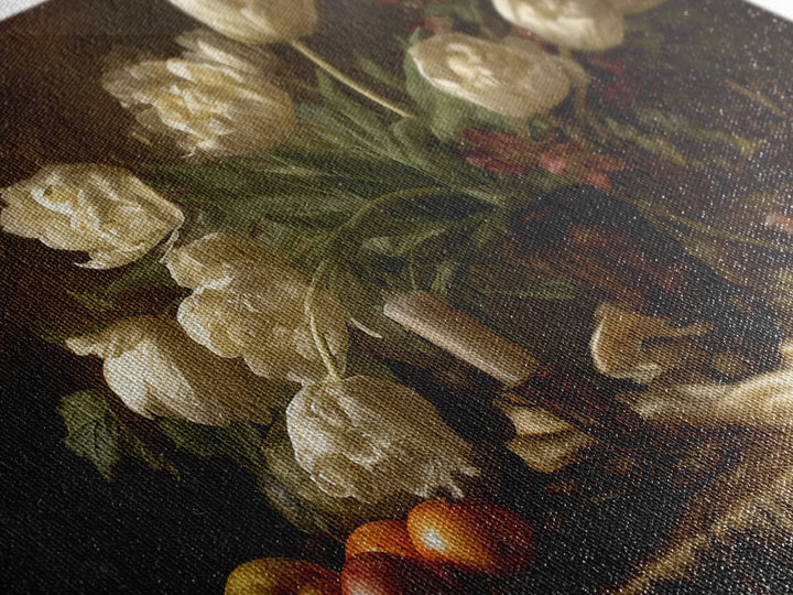 Black Background Tulips Framed Canvas Print, Baroque Art, Room Decor Aesthetic, Living Room Decor, Fine Art, Ornate, Home Decor, BAO-3x2-92