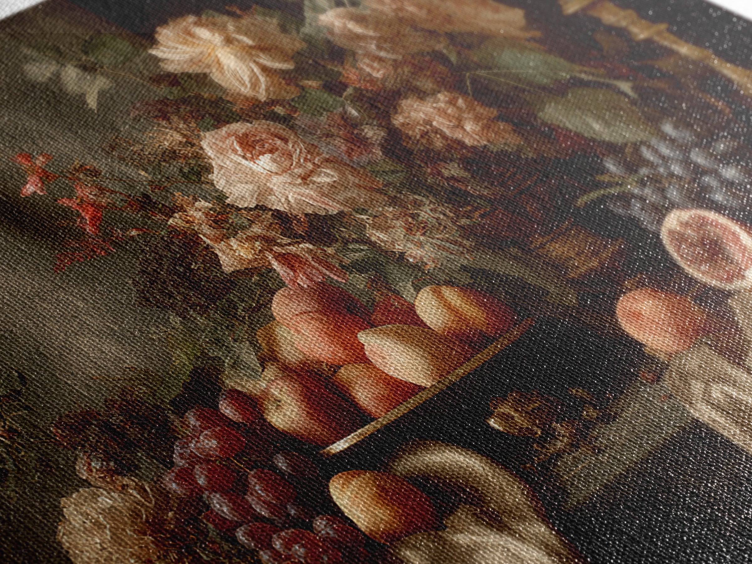 Lavish Banquet Fruit Composition Framed Canvas Print, Baroque Art, Eclectic Wall Art, Living Room Decor, Fine Art, Ornate, BAO-3x2-96