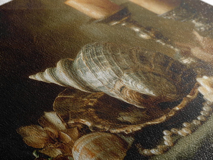 Ornamental Shell and Pearl Composition Canvas Print, Baroque Art, Dark Academia Decor, Living Room Decor, Fine Art, Ornate, BAO-3x2-98