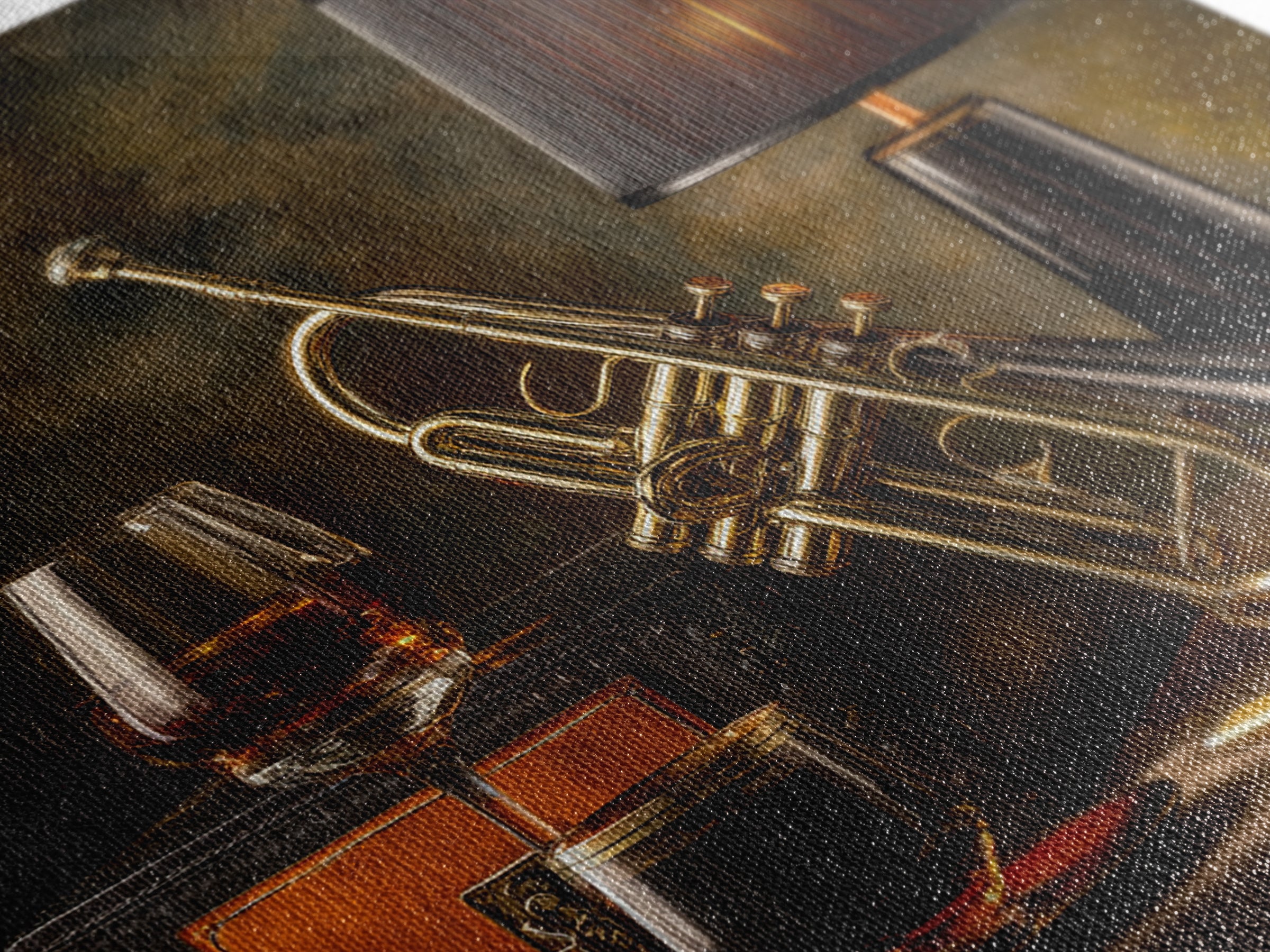 Moody Jazz Trumpet Beside a Half Full Canvas Print, Bar Art, Bar Signs, Bar Decor, Fine Art, Modern Decor, Fine Art Print, BAR-1x1-18