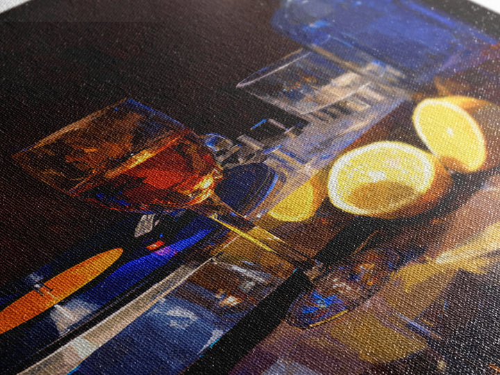 Wine and Record Player Lounge Still Life Framed Canvas Print, Bar Art, Boho Decor, Bar Decor, Oil Painting, Art Print, BAR-1x1-61