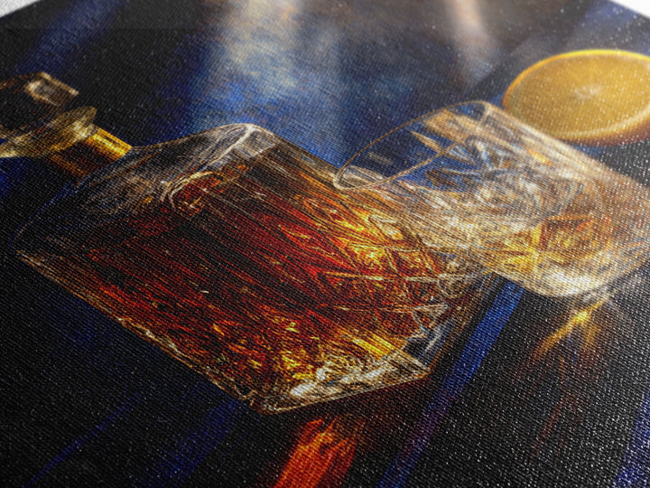 Whiskey Bottle and Cut Crystal Glass Framed Canvas Print, Bar Art, Fine Art Print, Bar Decor, Fine Art, Metal Wall Art, BAR-1x1-74