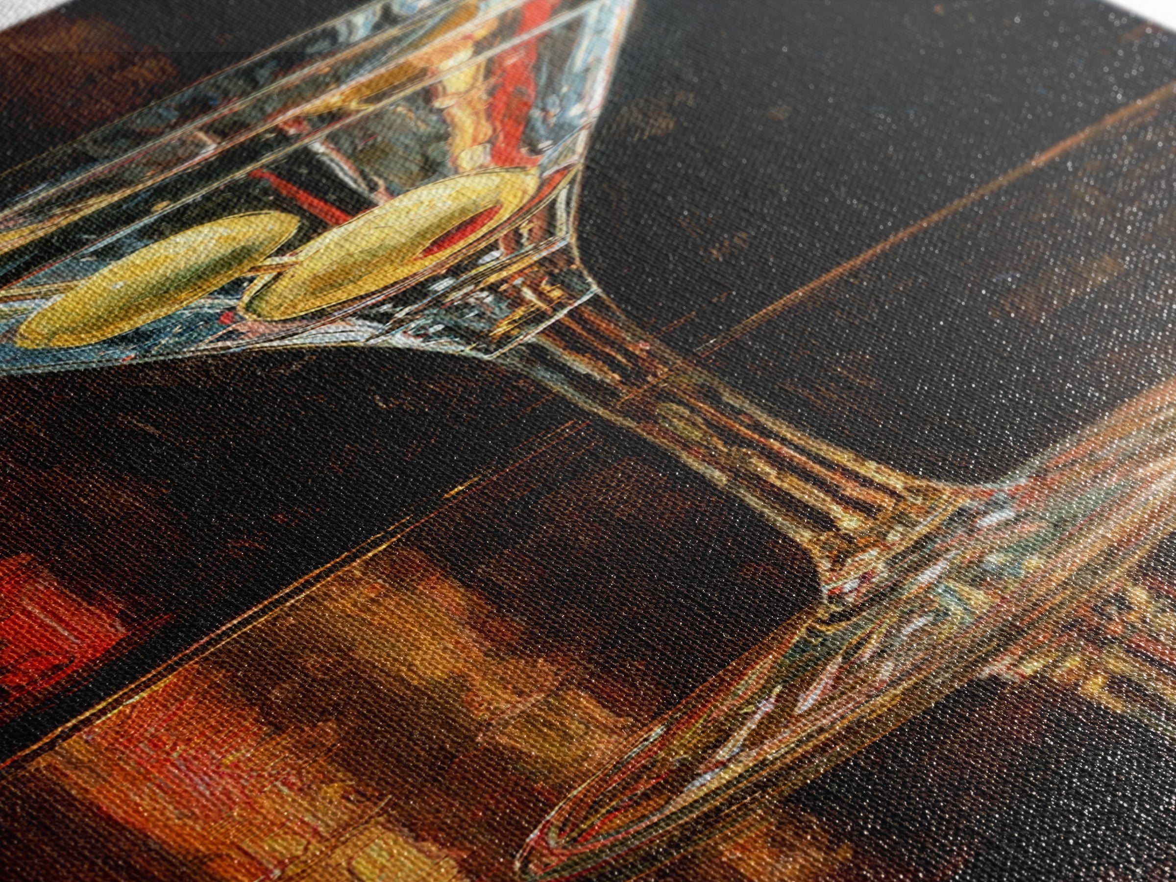 Martini Glass with Olive on a Black Canvas Print, Bar Art, Bar Cart Decor, Bar Decor, Oil Painting, Minimalist Decor, BAR-1x3-63