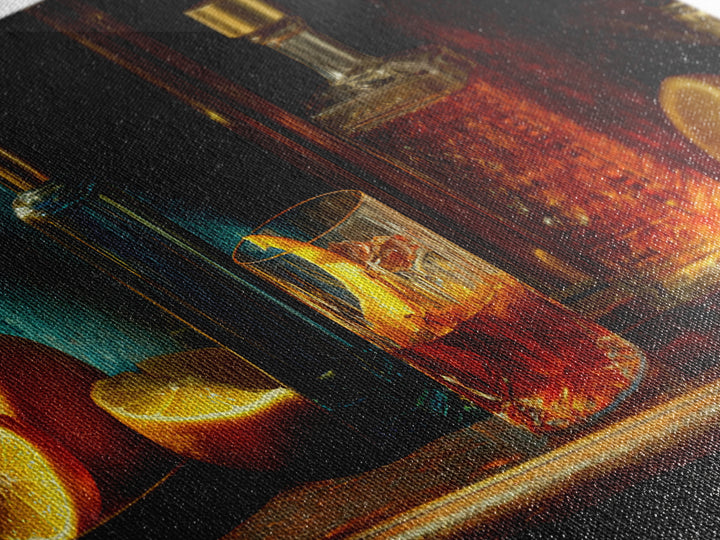 Midnight Manhattan Cocktail Framed Canvas Print, Bar Art, Statement Artwork, Bar Decor, Fine Art, Art Print, BAR-2x1-20
