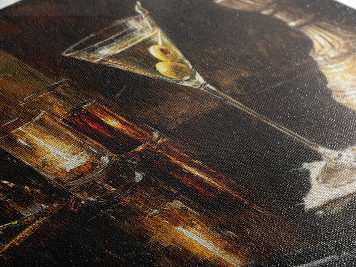 Martini Glass with Olive on a Black Framed Canvas Print, Bar Art, Bar Cart, Bar Decor, Watercolor Art, Kitchen Print, BAR-2x1-23