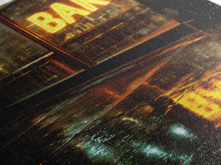 Neon Cocktail Sign Reflected Framed Canvas Print, Bar Art, Digital Print, Bar Decor, Fine Art, Coffee Wall Art, BAR-2x3-13