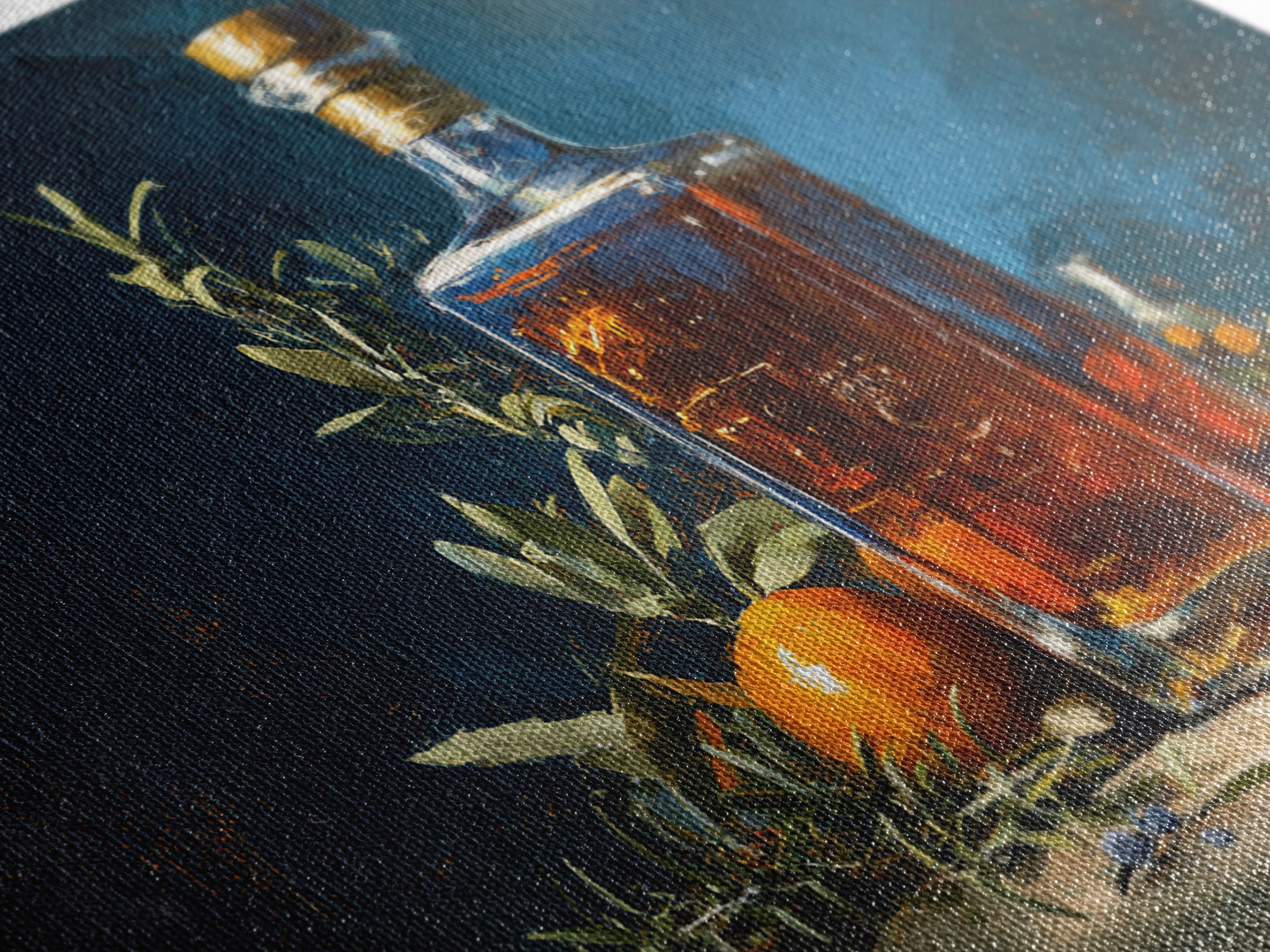 Gin Bottle with Botanicals and Juniper Branches Framed Canvas Print, Bar Art, Canvas Wall Art, Bar Decor, Fine Art, BAR-3x2-59