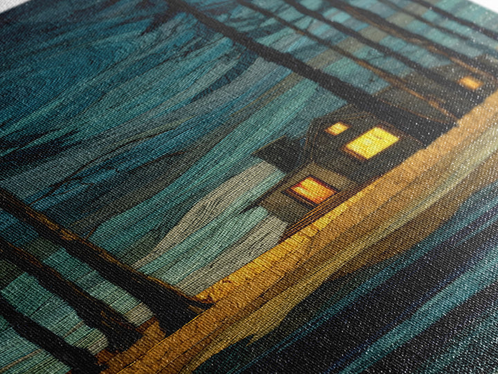 Forest Cabin Night Scene Canvas Print, Basement Art, Canvas, Living Room Decor, Retreat, Bar Art, Digital Art Download, BAS-1x3-27