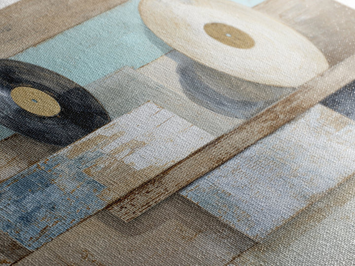 Vinyl Record and Headphones on Worn Wood Canvas Print, Basement Art, Classroom Decor, Living Room Decor, Oil Painting, Retreat, BAS-2x1-77