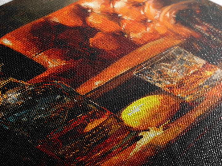 Whiskey Barrel and Leather Chair Mood Painting Canvas Print, Basement Art, Home Decor, Living Room Decor, Oil Painting, Retreat, BAS-2x3-66
