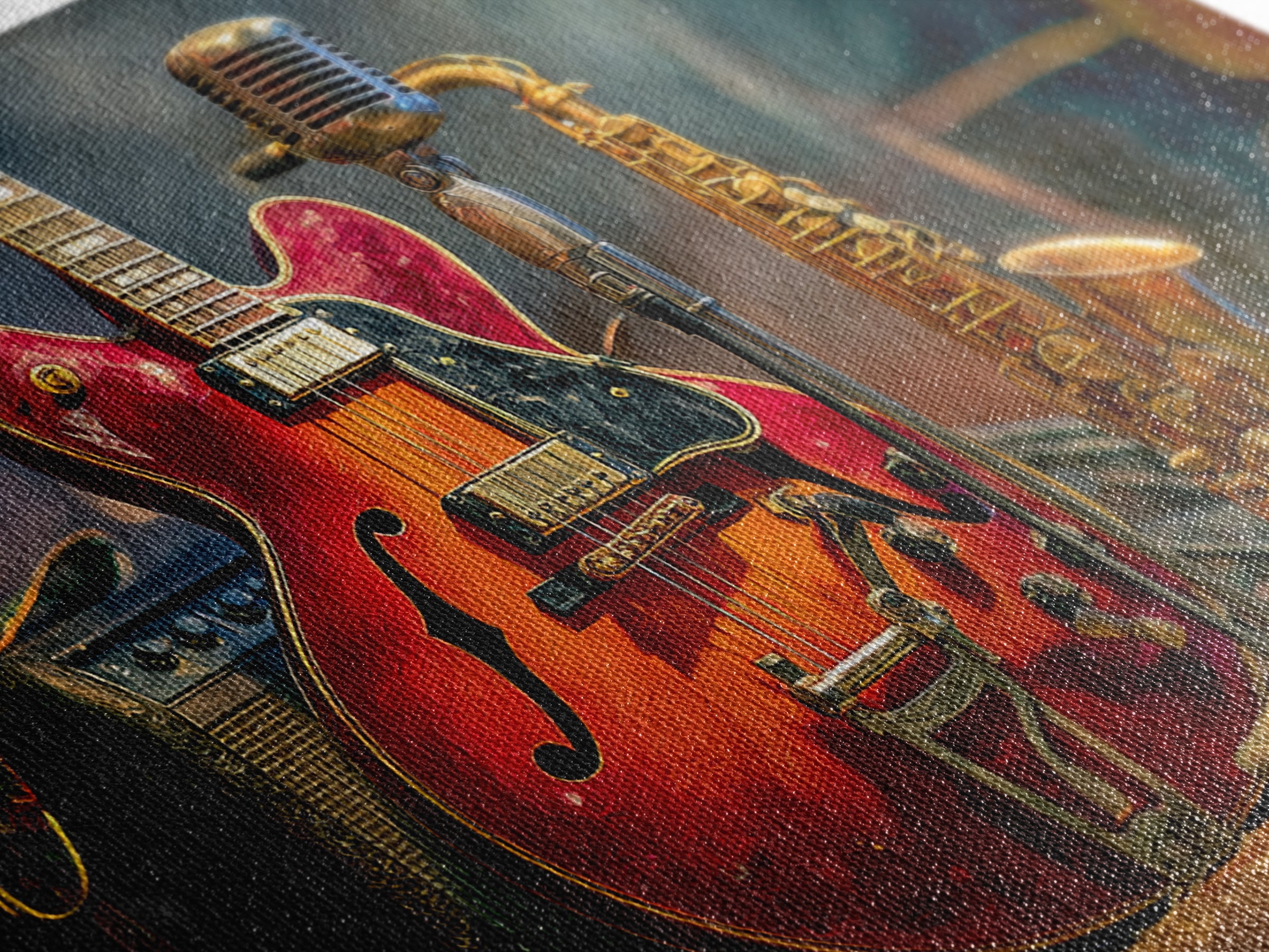 Classic Rock Guitar Still Life Canvas Print, Basement Art, Aesthetic Wall Art, Living Room Decor, Retreat, Modern Decor, BAS-3x2-33