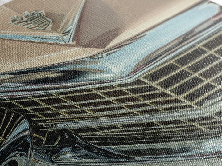 Classic Car Front Grill Closeup Framed Canvas Print, Basement Art, Bar Decor, Living Room Decor, Oil Painting, Retreat, BAS-3x2-50