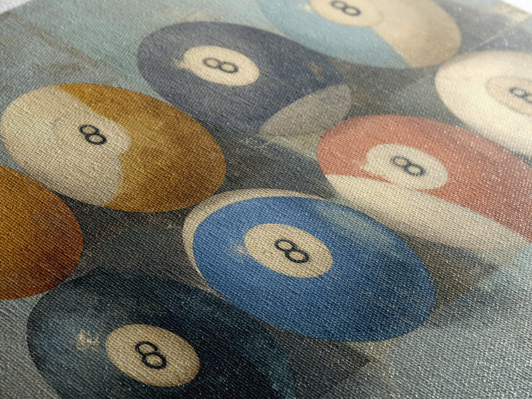 Bold Billiards Eight Ball Composition Canvas Print, Basement Art, First Home Gift, Living Room Decor, Fine Art, Retreat, BAS-3x2-56