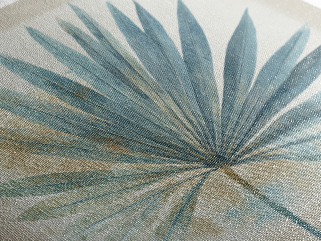 Simple Palm Frond on Off White Linen Canvas Print, Bathroom Art, Bathroom Decor, Abstract Art, Spa, Modern Wall Art, BAT-1x1-23