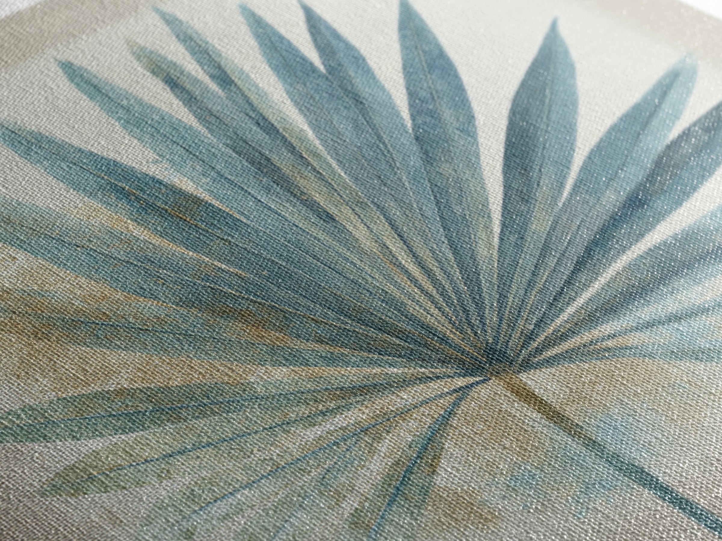 Simple Palm Frond on Off White Linen Canvas Print, Bathroom Art, Bathroom Decor, Abstract Art, Spa, Modern Wall Art, BAT-1x1-23