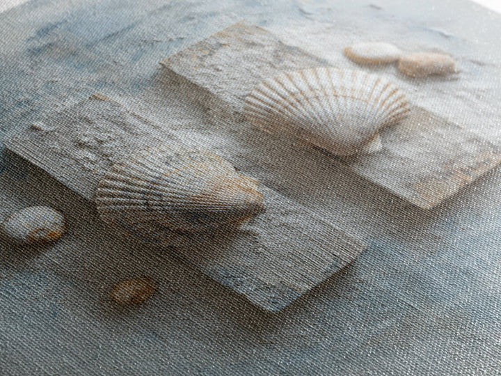 Minimal Seashell Still Life on Pale Sand Framed Canvas Print, Bathroom Art, Canvas Wall Art, Bathroom Decor, Fine Art, Spa, BAT-1x1-27