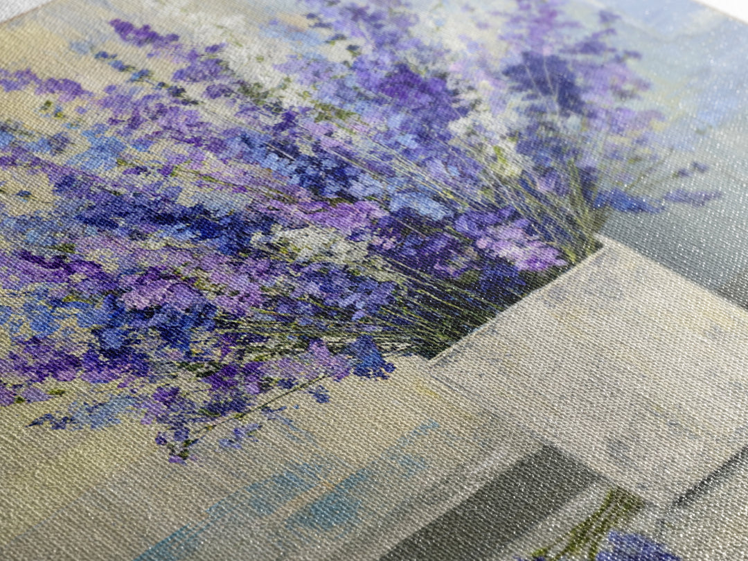 Lavender Sprigs in a Ceramic Vase Canvas Print, Bathroom Art, Bathroom Wall Art, Bathroom Decor, Watercolor Art, Spa, BAT-1x1-36