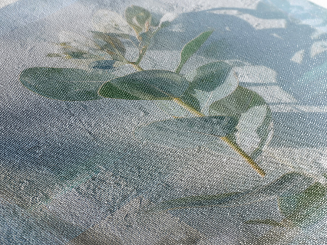 Sunlit Window Plant Shadow on Plaster Framed Canvas Print, Bathroom Art, Unique Wall Art, Bathroom Decor, Abstract Art, Spa, BAT-1x1-42
