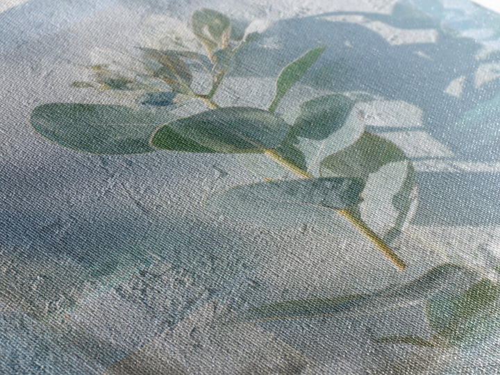Sunlit Window Plant Shadow on Plaster Framed Canvas Print, Bathroom Art, Unique Wall Art, Bathroom Decor, Abstract Art, Spa, BAT-1x1-42