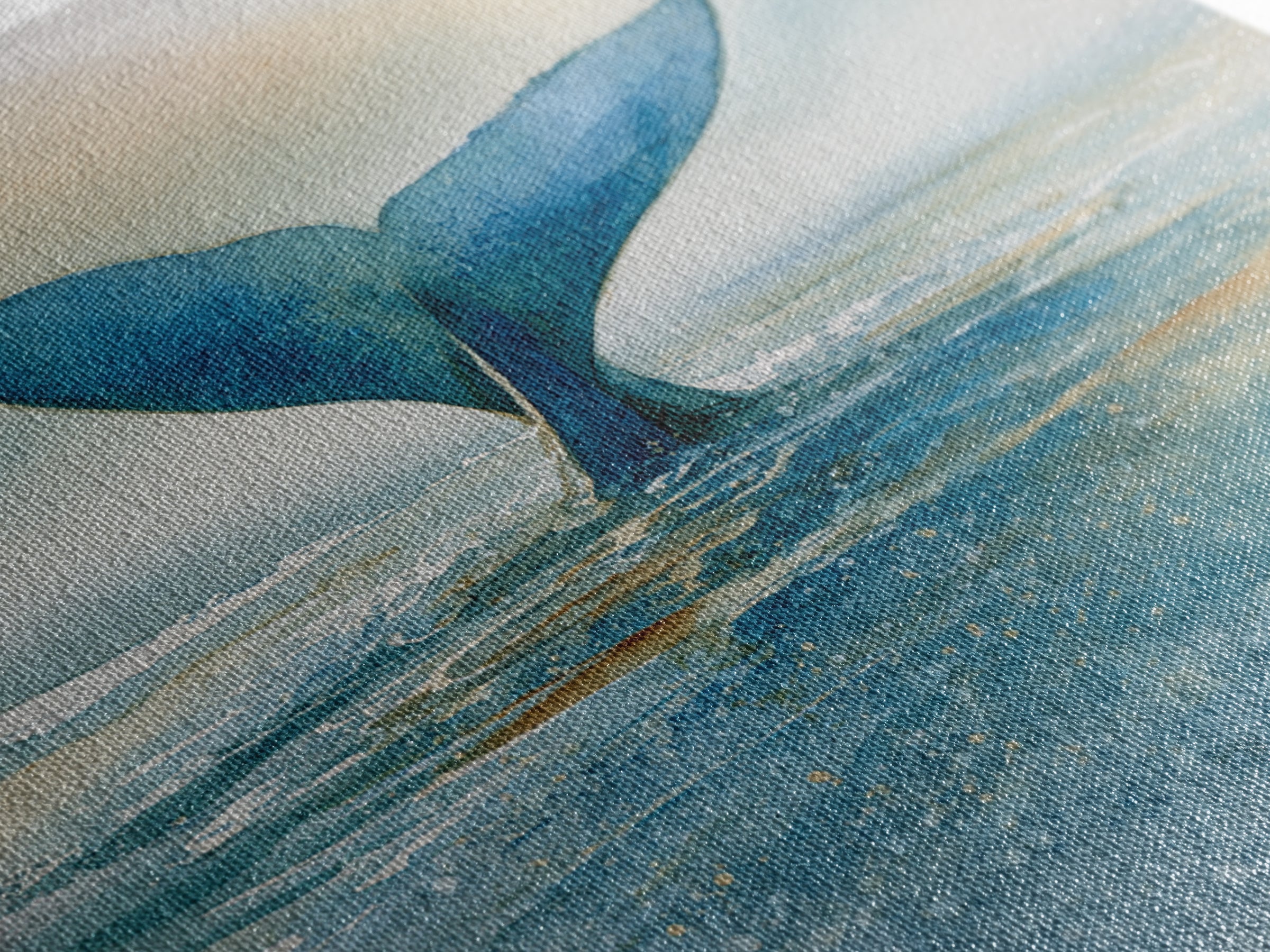 Watercolor Whale Tail Framed Canvas Print, Bathroom Art, Halloween Art, Bathroom Decor, Oil Painting, Spa, Textured Painting, BAT-1x1-63