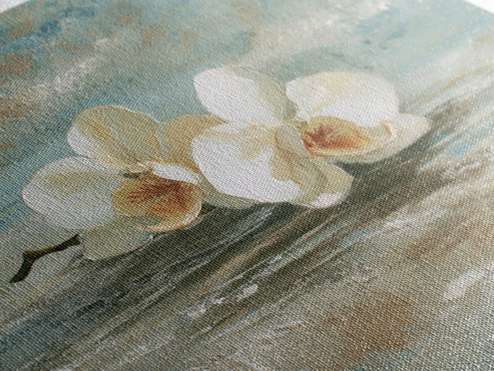 White Orchid on Warm Stone Background Canvas Print, Bathroom Art, Bathroom Art Decor, Bathroom Decor, Fine Art, Spa, Boho Decor, BAT-1x1-76