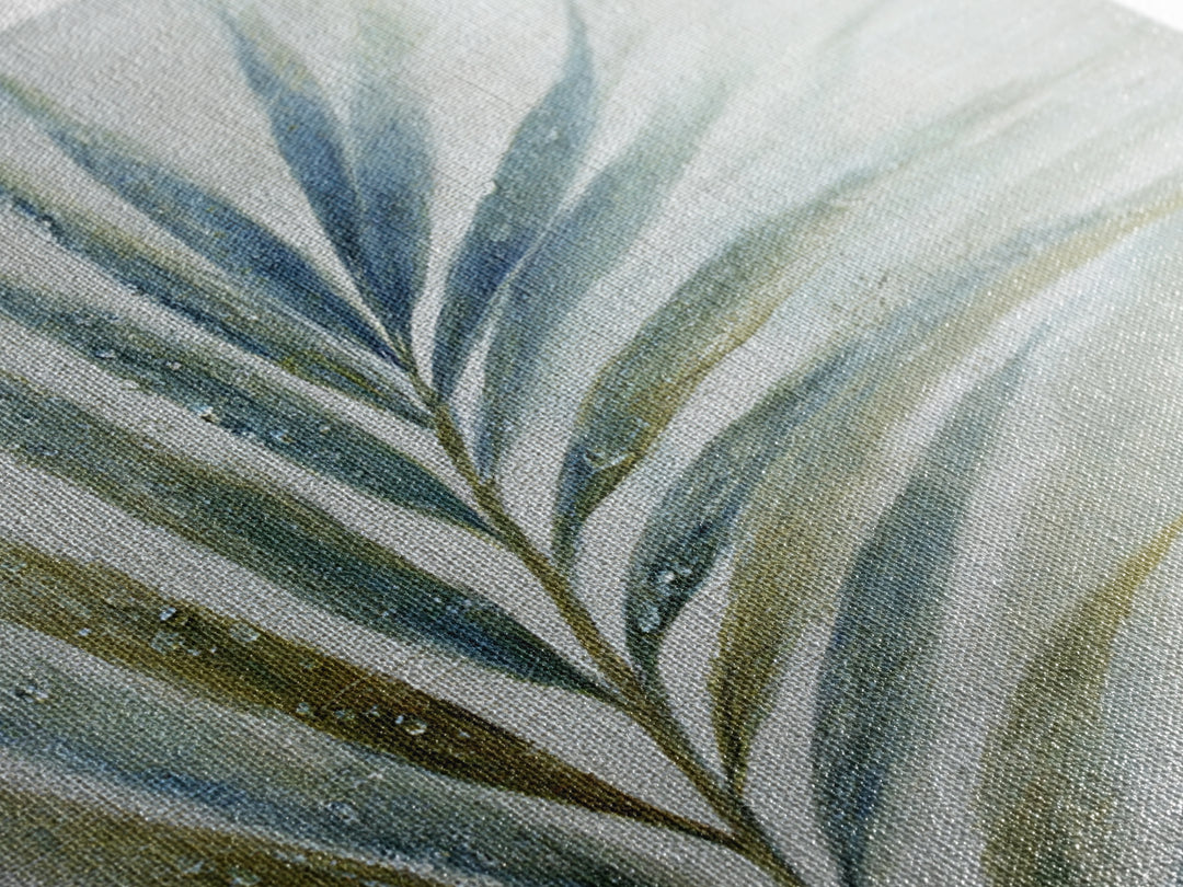 Simple Palm Frond on Off White Linen Canvas Print, Bathroom Art, Bathroom Print, Bathroom Decor, Abstract Art, Spa, BAT-1x1-95